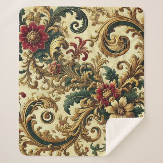 Barockmuster mit Gold, Rot, Grün A Sherpadecke (Vorderseite)