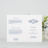 Barockrahmen Monogramm blaues Hochzeitsprogramm (Stehend Vorderseite)
