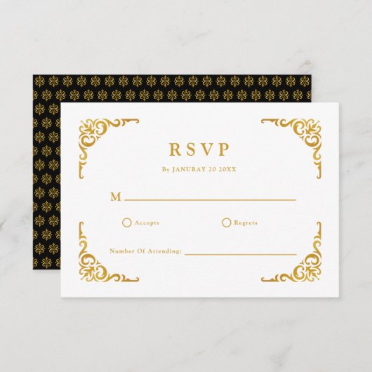 Barockrahmen Royal Black and Gold Ornamental RSVP Karte (Vorne/Hinten)