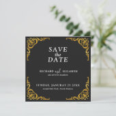 Barockrahmen Royal Black and Gold Ornamental Save The Date (Stehend Vorderseite)