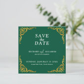 Barockrahmen Royal Emerald Green Ornamental Save The Date (Stehend Vorderseite)