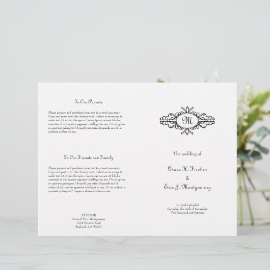 Barockrahmen Single Monogramm Hochzeitsprogramm (Stehend Vorderseite)