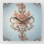 Barockrose Quadratische Wanduhr (Vorderseite)