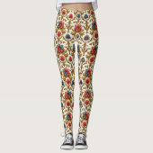 Barockrot-Blau- und Gold-Blume Leggings (Vorderseite)