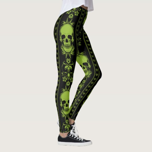 Barockschädel Muster Grüne Leggings (Rechts)