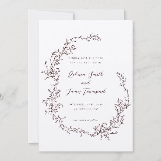 Barockschmuck Kunsthandwerk Dunkelrote Hochzeit Save The Date (Vorderseite)