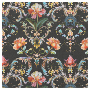 Barockschwarzer floraler Damast Stoff