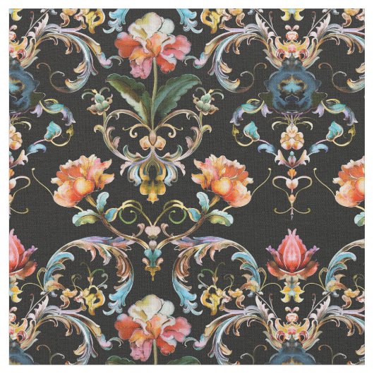 Barockschwarzer floraler Damast Stoff (Nahaufnahme)