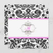 Barockspitzen-Damast/heißen rosa Einladungen (Vorne/Hinten)