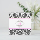 Barockspitzen-Damast/heißen rosa Einladungen (Stehend Vorderseite)