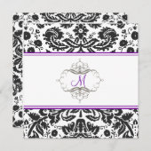 Barockspitzendamast/Neon lila Einladungen (Vorne/Hinten)