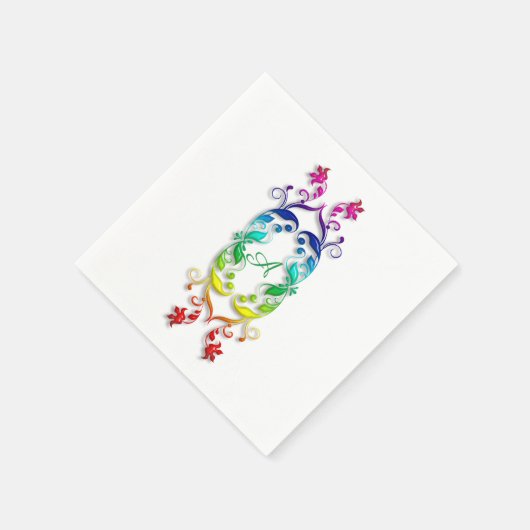 Barockstil Regenbogenblumenelement. Monogramm. Serviette (Ecke)