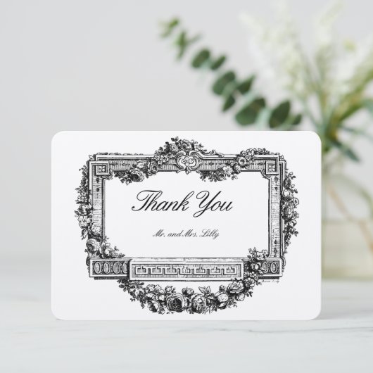 Barockstil Rokoko Blumenrahmen Dankeskarte (Stehend Vorderseite)