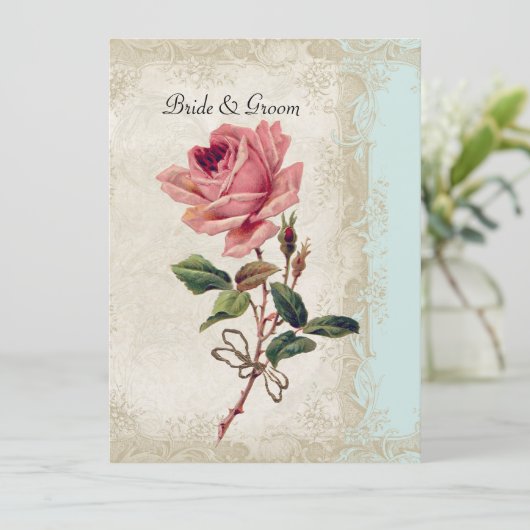Barockstil Vintage Rose Aqua Ticino Einladung (Stehend Vorderseite)