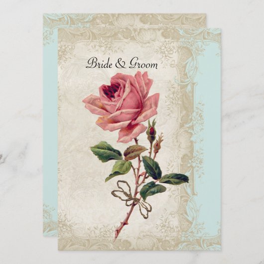 Barockstil Vintage Rose Aqua Ticino Einladung (Vorne/Hinten)