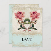 Barockstil Vintage Rose Aqua Ticino Einladungspostkarte (Vorne/Hinten)