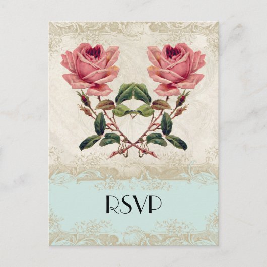 Barockstil Vintage Rose Aqua Ticino Einladungspostkarte (Vorderseite)