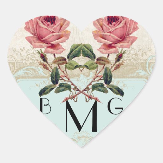 Barockstil Vintage Rose Aqua Ticino Herz-Aufkleber (Vorderseite)