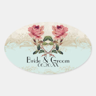 Barockstil Vintage Rose Aqua Ticino Ovaler Aufkleber