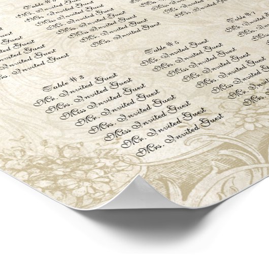 Barockstil Vintage Rose Empfang Sitzplan Poster (Ecke)