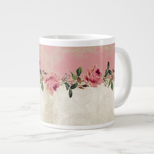 Barockstil Vintage Rose Lace Jumbo-Tasse (Vorderseite Rechts)