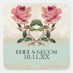 Barockstil Vintage Rose Minze n Cream Lace Quadratischer Aufkleber