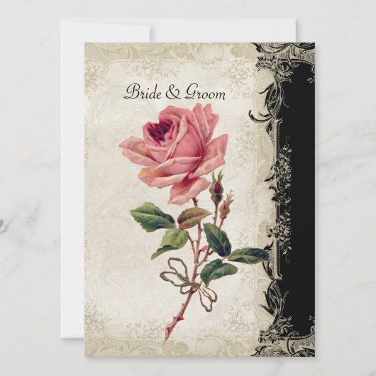 Barockstil Vintage Rose Schwarz an Creme Lace Einladung (Vorderseite)