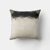 Barockstil Vintage Rose Schwarz an Creme Lace Kissen (Rückseite)