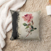 Barockstil Vintage Rose Schwarz an Creme Lace Kissen (Decke)