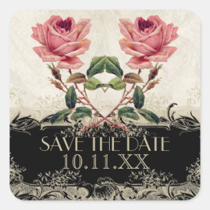 Barockstil Vintage Rose Schwarz an Creme Lace Quadratischer Aufkleber