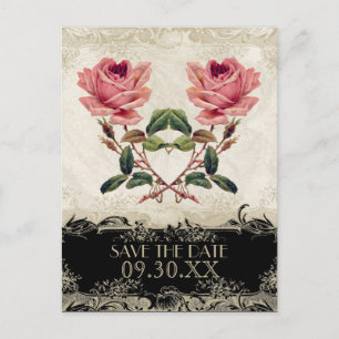 Barockstil Vintage-Rose Schwarz und Creme Spitze Ankündigungspostkarte
