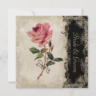 Barockstil Vintage-Rose Schwarz und Creme Spitze Einladung