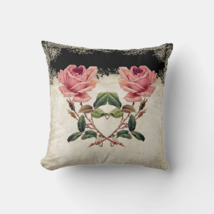 Barockstil Vintage-Rose Schwarz und Creme Spitze Kissen