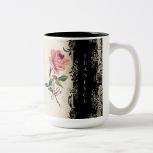 Barockstil Vintage-Rose Schwarz und Creme Spitze Zweifarbige Tasse
