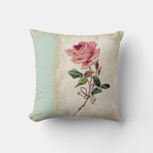 Barockstil Vintage-Rosen-Mint-Creme-Spitze Kissen