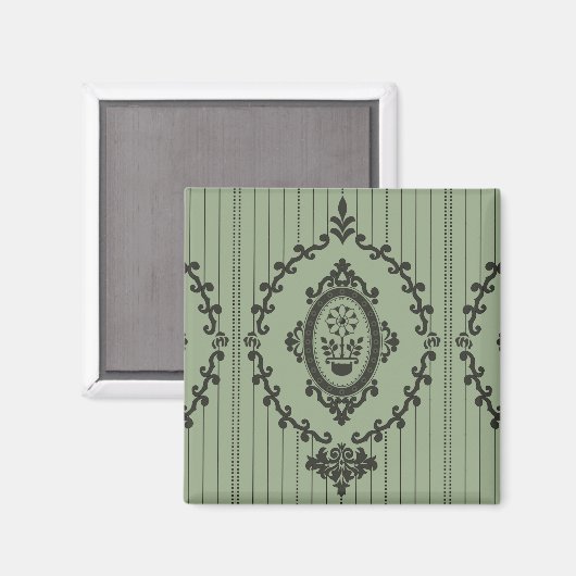 Barocktapete in Grün Magnet (Vorderseite/Rückseite)