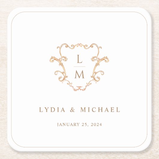 BarockWappen | Begrüßungsempfang für Monogramm Rechteckiger Pappuntersetzer (Vorderseite)