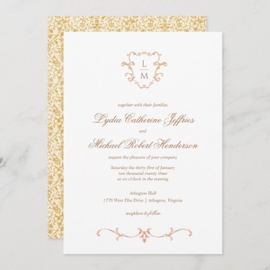 BarockWappen | Monografische Hochzeit Einladung (Vorne/Hinten)