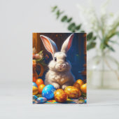 Barockweiße Ostern Bunny mit Eiern Postkarte (Stehend Vorderseite)