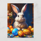 Barockweiße Ostern Bunny mit Eiern Postkarte (Vorderseite)