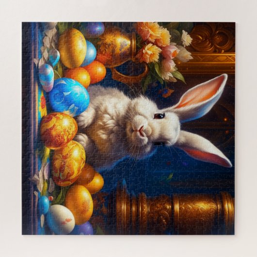 Barockweiße Ostern Bunny mit Eiern Puzzle (Horizontal)