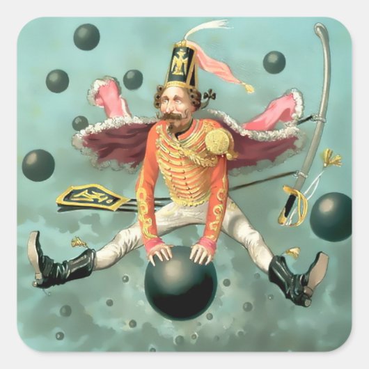 Baron Munchausen Rides a Cannonball Quadratischer Aufkleber (Vorderseite)