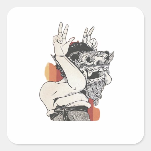 Barong Peekaboo Quadratischer Aufkleber (Vorderseite)