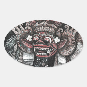 Barong und Rangda Bali Ovaler Aufkleber