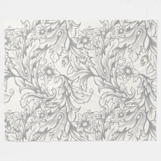Baroque Acanthus Leaf Gray Fleecedecke (Vorderseite (Horizontal))