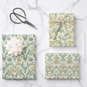 Baroque Acanthus Leaf und Blumenmuster Geschenkpapier Set