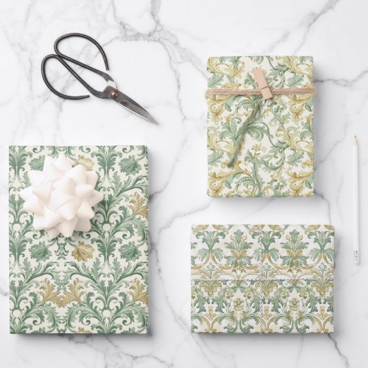Baroque Acanthus Leaf und Blumenmuster Geschenkpapier Set (Vorderseite)