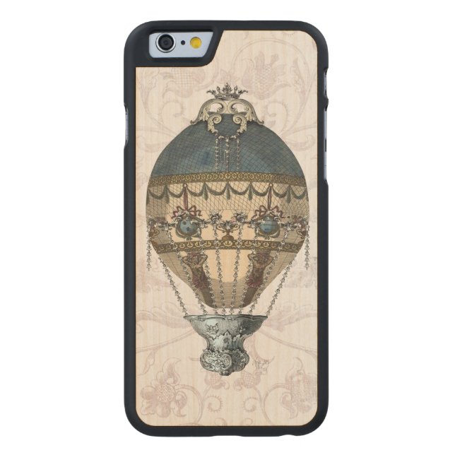 Baroque Balloon Blue & Cream Carved Wood iPhone Hülle (Rückseite)