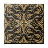 Baroque Black and Gold Swirling Ornate Pattern Fliese (Vorderseite)