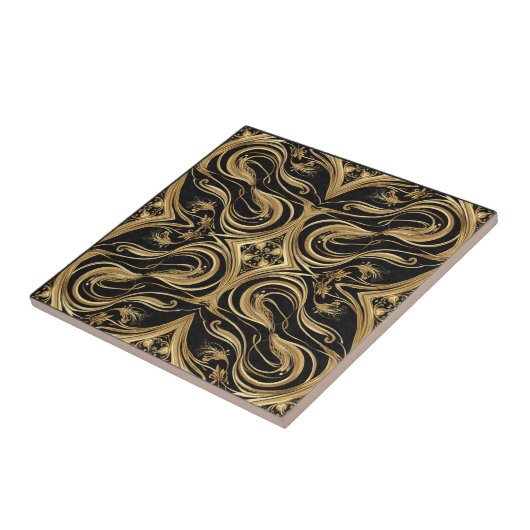 Baroque Black and Gold Swirling Ornate Pattern Fliese (Seite)
